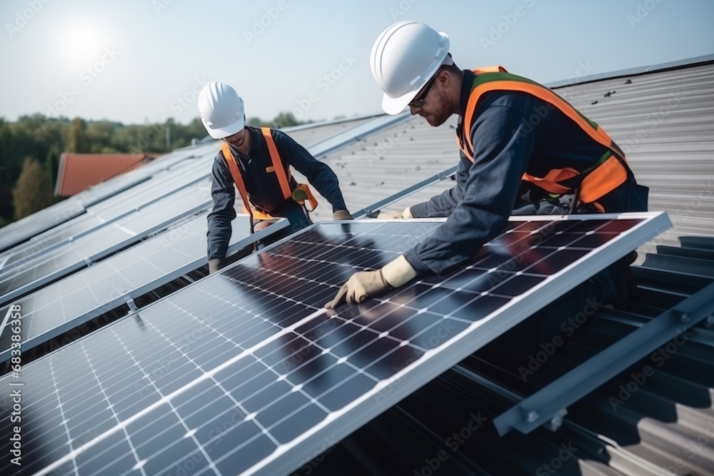 Solar panel installation on residential roof