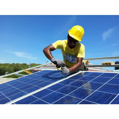 Professional solar installation team at work